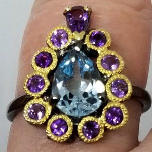 Natural amethyst and topaz sterling ring 8.5
